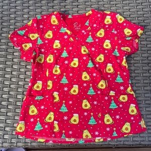 Holiday Print Scrub Top
